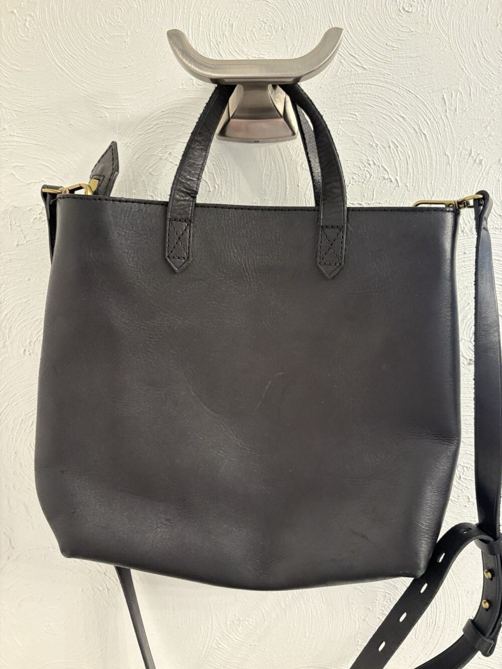 Madewell Black Leather Crossbody Tote Adjustable 12x10x3 Soft Leather